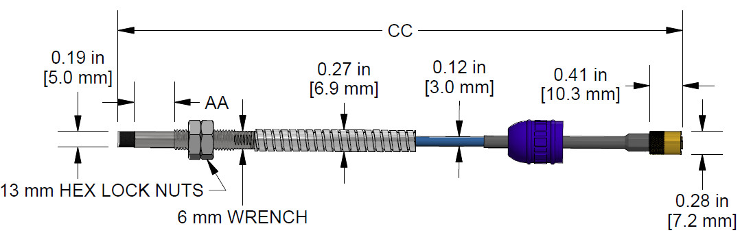 A dimension drawing of a Standard Mount CTC PRO Line DP1009 with Armor proximity probe.